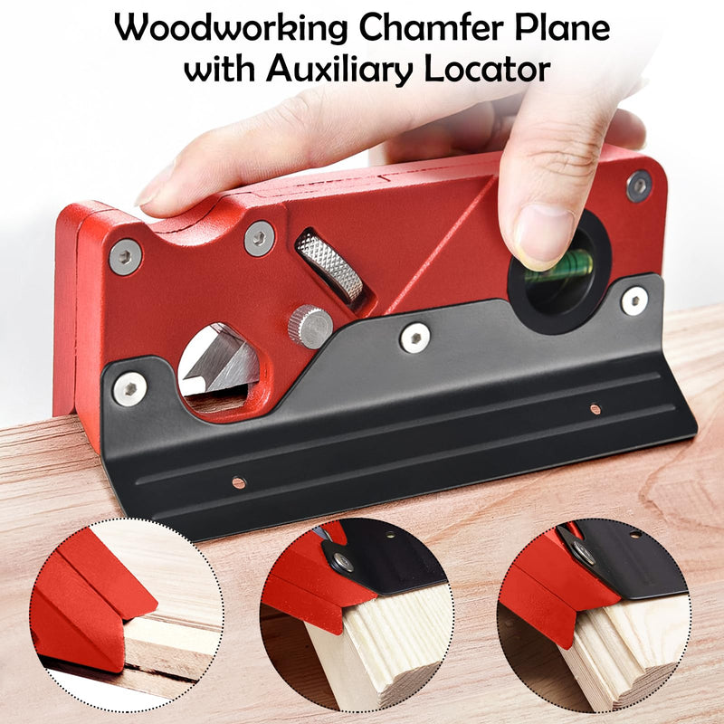 Chamfer Plane, Wood Chamfer Plane with 7 Cutter Heads, Woodworking Edge Corner Flattening Tool with Auxiliary Locator, Woodworking Hand Planer Suitable for Quick Edge Trimming of Wood (Red) Red