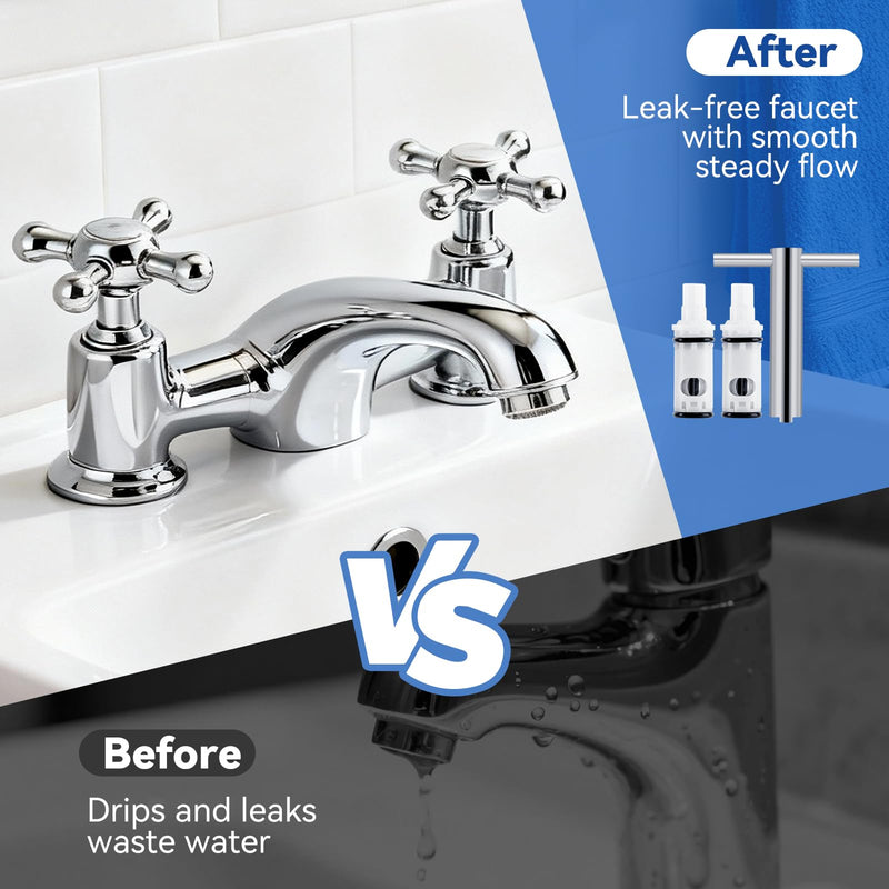 Faucet Cartridge Replacement Kit for Moen 1224 1224B Stainless Steel Cartridge Retainer Removal Tool with Handle for Most Double Handle Moen Faucets and Tub/Showers Repair Kit