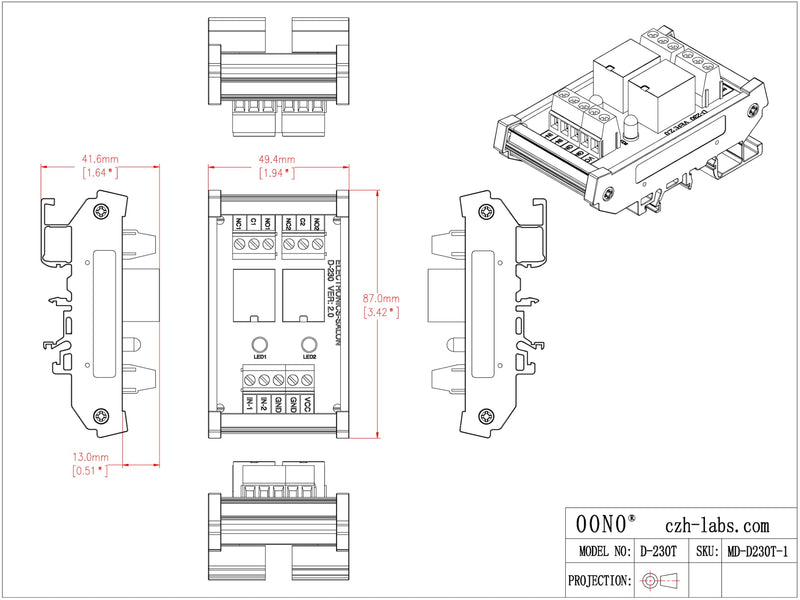 Electronics-Salon DIN Rail Mount 2 SPDT 10Amp Power Relay Interface Module, DC 12V Version.