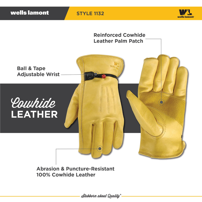 Wells Lamont mens Leather Work Gloves with Wrist Closure DIY Yardwork Construction Motorcycle Large Wells Lamont, Saddletan, Large Pack of 1 US 1132