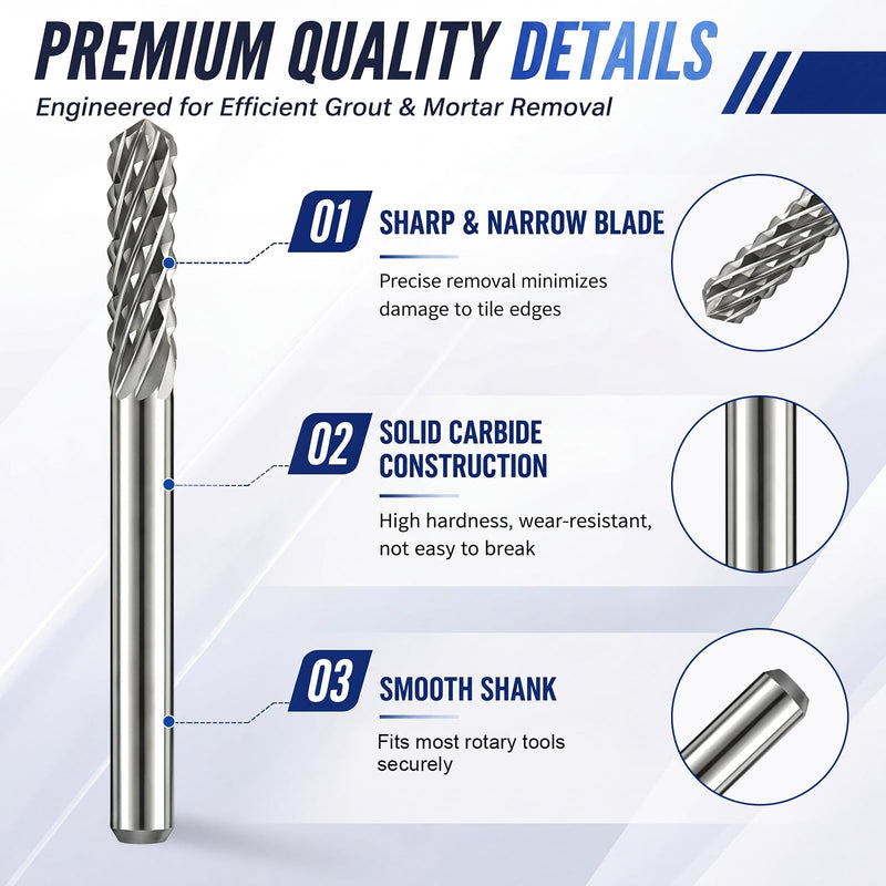 Flutesan 6 Pack Grout Removal Bit Set 1/8-inch 3/32-inch 1/16-inch Grout Removal Tool Carbide Drill Bit for Regrout Bathroom, Kitchen, Floor Tile