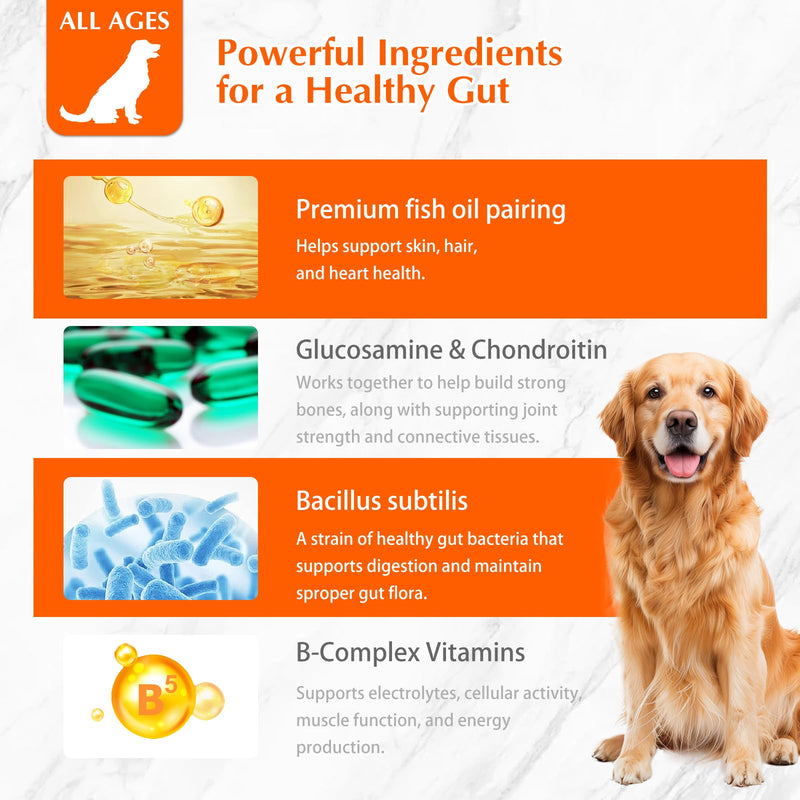 120 Chews 8-in-1 Multivitamin Treats for Dogs, Glucosamine Chondroitin Joint Support,Digestive Enzymes,Probiotics, Grain Free Dog Vitamins,Supplements for Skin&Coat (300g)