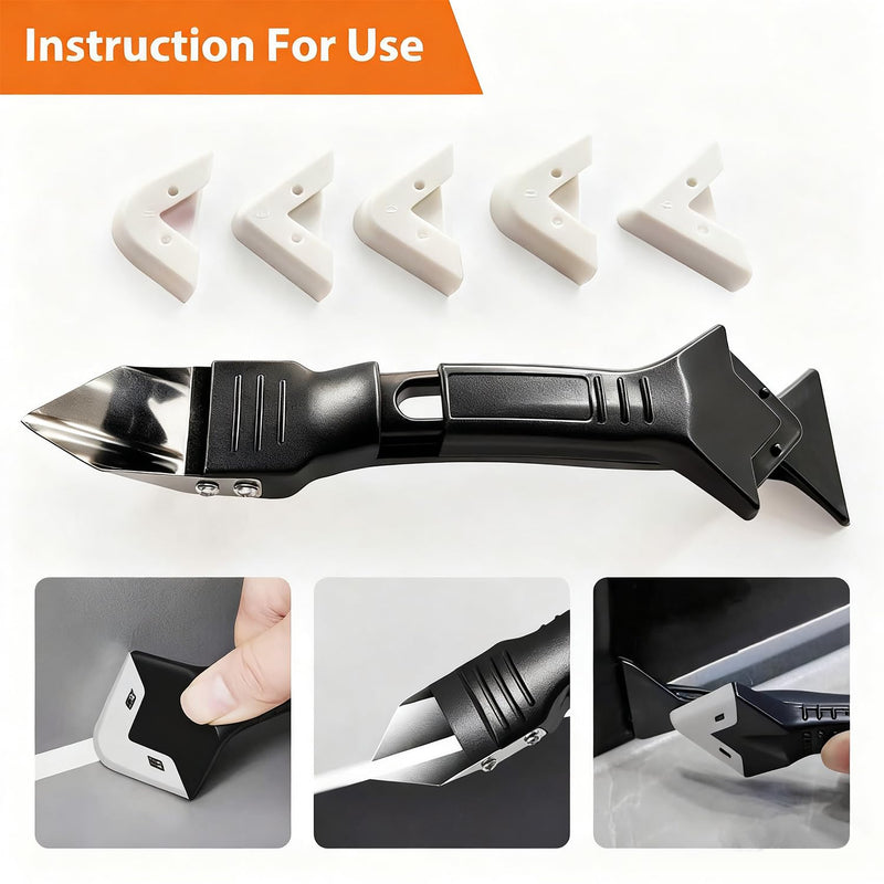 Caulk Gun Kit with Caulk Remover Tool - Smooth Silicone Caulking Gun Set for Caulking Removal, Shower & Bathroom, Includes Caulking Gun Tool, Caulk Scraper Tool Spackle Knife, All in One with Gift Box