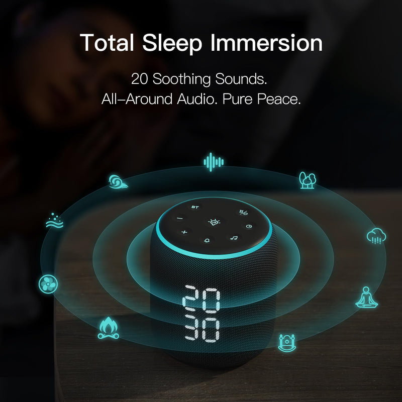 REACHER Sound Machine Alarm Clock for Kids, Portable Sound Machine for Sleep Friendly, Small Rechargable Bluetooth Alarm Clock for Travel, Glow Night Light for Bedroom Nursery Travel Dorm Bedside