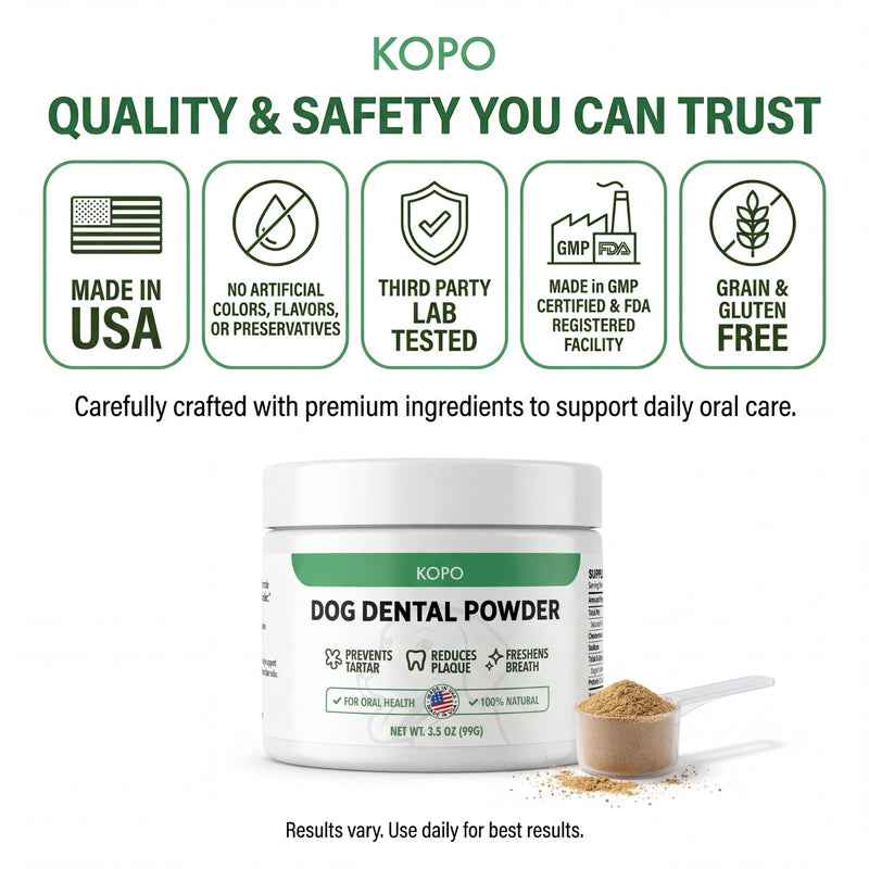 KOPO Dog Dental Powder | Dog Oral Care Supplement | Supports Fresh Breath & Gum Health | Helps Reduce Plaque & Tartar Buildup | Beef Liver Flavor | All Breeds & Sizes