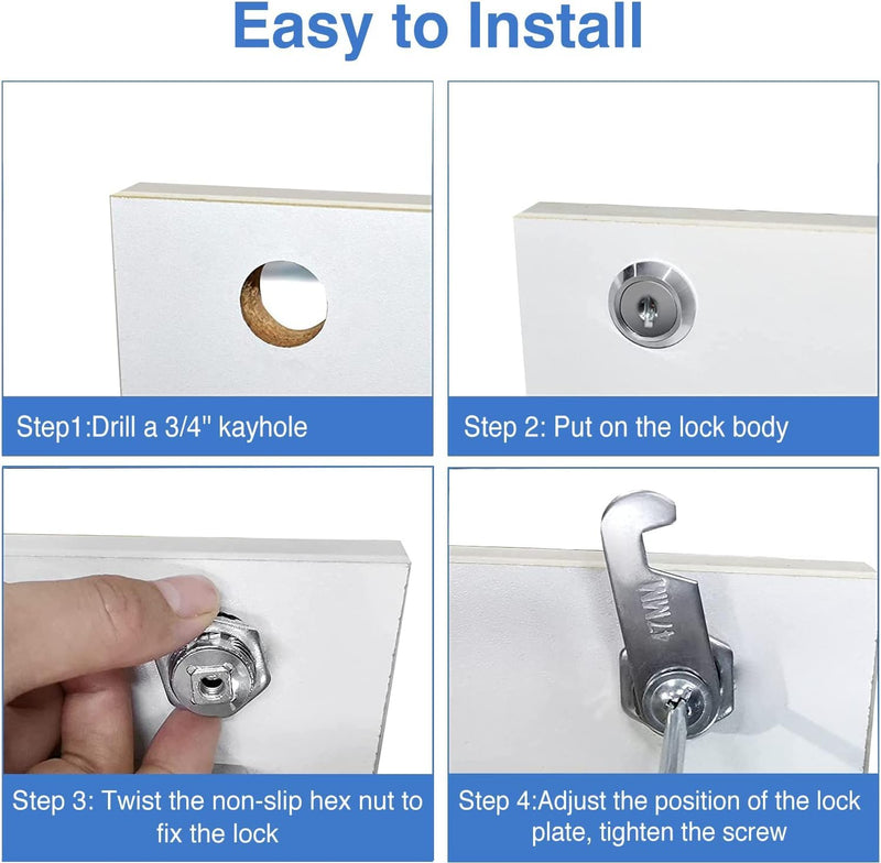 Cabinet Locks with Keys, 1-1/2" Long Cam Locks keyed Alike, Cabinet Cam Lock Set for Cabinets RV Storage Locks Tool Box Lock Thick Drawer, Zinc Alloy (2 Pack, 1-1/2 Inch) 2 Pack