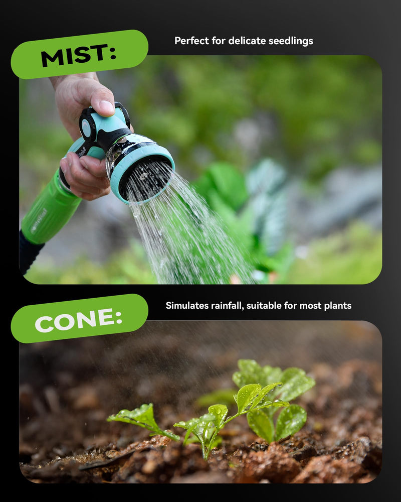 RAINPOINT Spray Nozzles for Garden Hose - 10 Spray Patterns Garden Hose Nozzle with Adjustable Flow Control for Watering Plants, Washing Cars,Washing Pets, Thumb Control (Celeste) Celeste 1