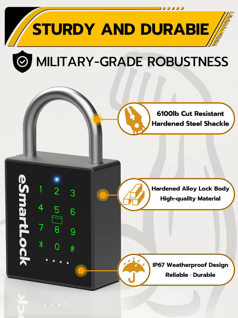 Pothunder Heavy Duty Smart Padlock, Bluetooth Padlock with Code and RFID, Outdoor Padlock with Key, Weatherproof Biometric Digital Lock for Gate, Sheds, Fence, Garage, Locker, Storage Unit