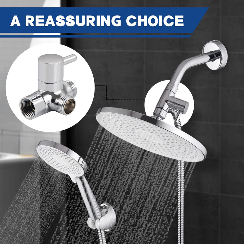 All Metal 2-Way Shower Arm Diverter Valve, G1/2 Solid Brass Shower Splitter for Handheld and Fixed Showerhead – Universal Bathroom Diverter Replacement Part Chrome
