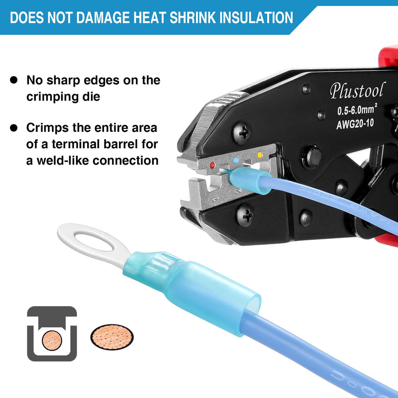 Crimping Tool for Heat Shrink Connectors AWG22-10, Ratcheting Wire Terminal Crimper - Crimping Pliers - Electrical Crimping Tool