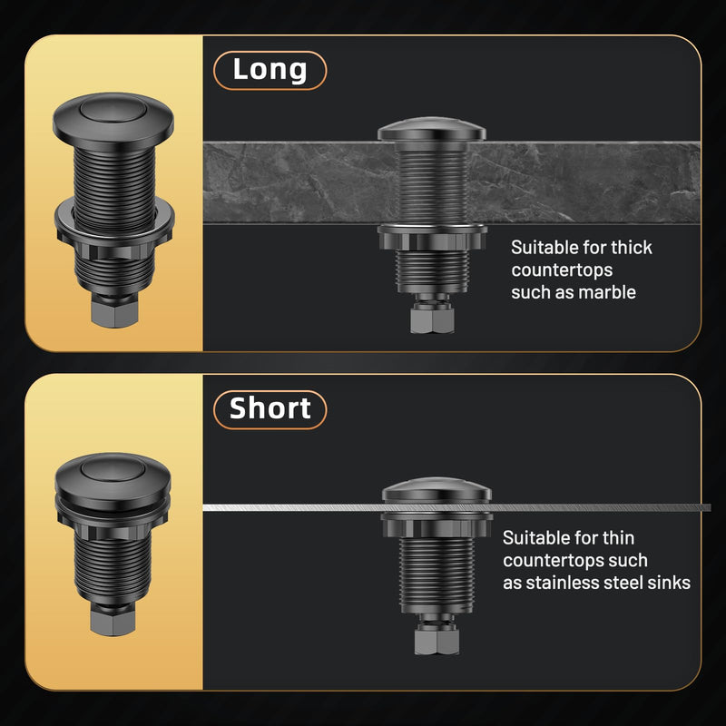 Garbage Disposal Air Switch Kit - Professional, UL Listed Wireless Sink Top Garbage Disposal Button, Stainless Steel/Black On/Off, Compatible with all garbage disposals Matte Black LONG/3.6"