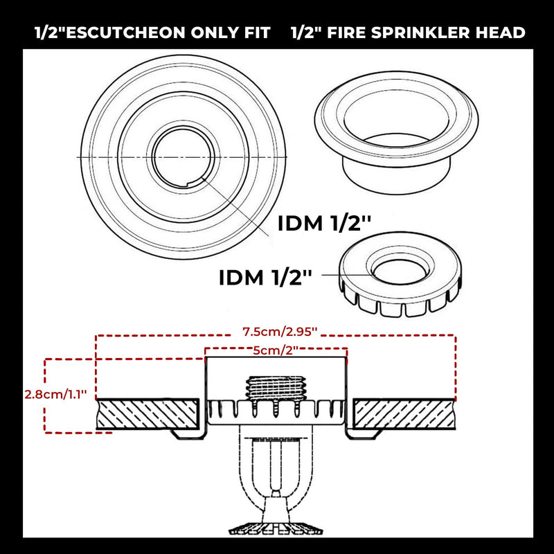 10 Pack 1/2'' IPS Fire Sprinkler Escutcheon - 3/4" Depth Adjustment Range, Recessed Chrome Escutcheon Plate Split 2 Piece for Fire Sprinkler Trim