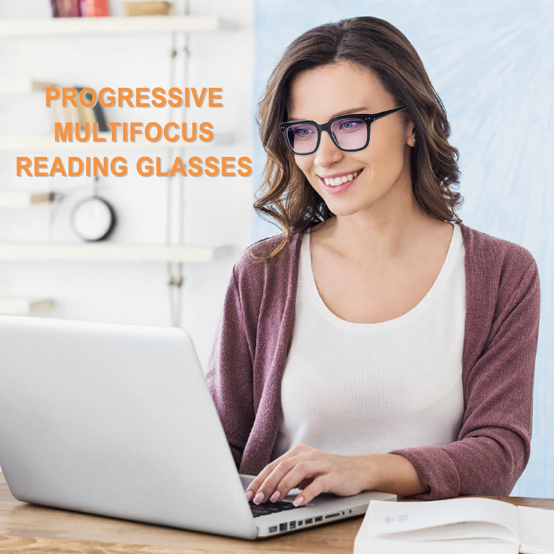 Progressive Multifocus Reading Glasses for Women Men Blue Light Blocking Spring Hinge Square Computer Readers 4 Pack Mixed B 1.75 Diopters