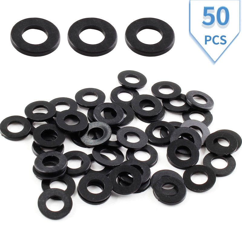 50 Pack M5 Nylon Washers Black Flat Washer, 5mm ID 10mm OD 1mm Thickness Faucet Plastic Gasket, Metric Nylon Gasket Sealing Washer Spacer Flat Hose Washer for Water Pipe Water Hose M5x10mmx1mm 50