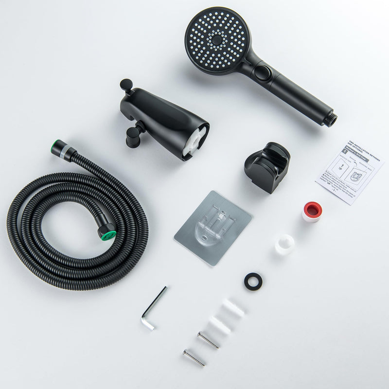Tub Spout with Diverter, Matte Black Bathtub Spout with Diverter Bath Tub Faucet Set with ON/OFF 5 Modes Shower Sprayer
