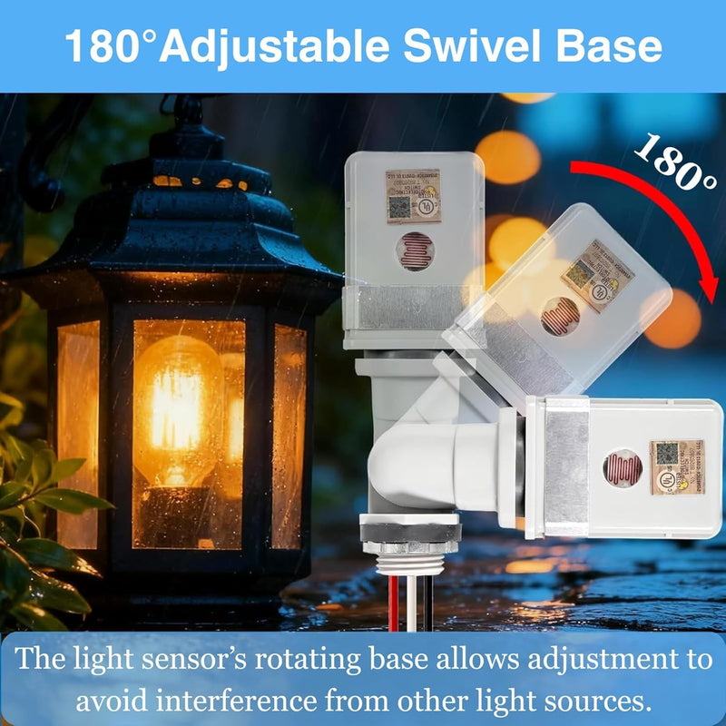 4PCS Photocell Sensor for Outdoor Lights, 120VAC Dusk to Dawn Light Sensor with 4pcs Lever Wire Connectors, 180° Swivel Mount IP54 Waterproof Photoelectric Switch for Yard, Parking Lot, Street