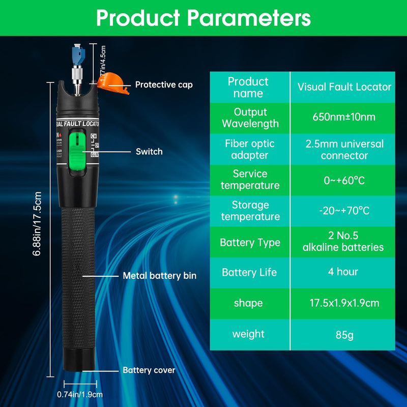 Moocci 3 Pcs Visual Fault Locator Fiber Optic Tester - Fiber Optic Cable Tester Meter with FC to LC Adapter - Tools Kit for FC/SC/ST/LC Connector,Network Cable Test - Green Blue Black Green & Blue & Black