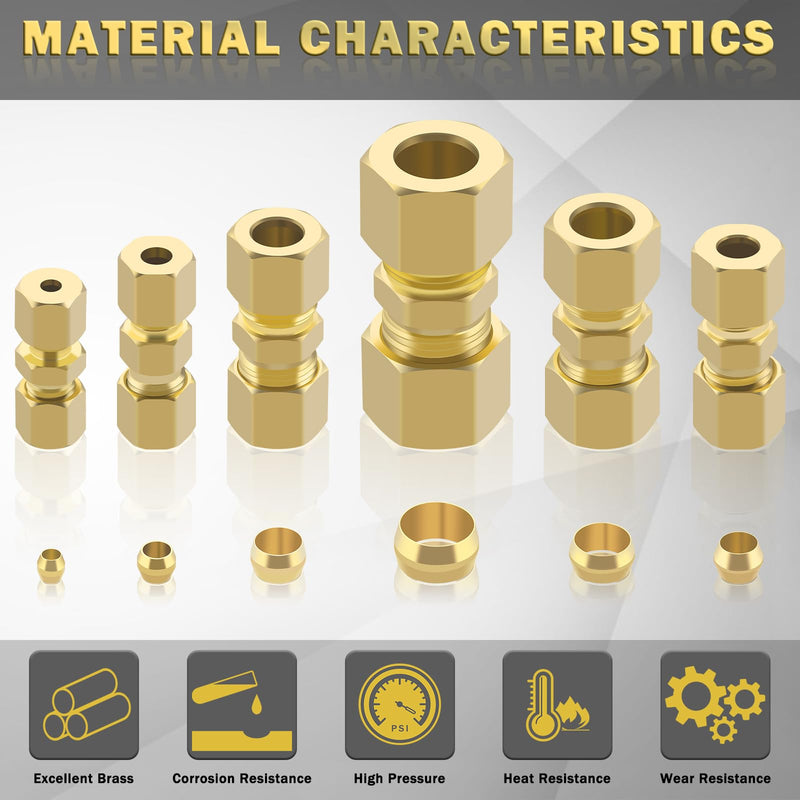 46pcs Brass Compression Tube Pipe Fittings Assortment Kit, Taiidaues 1/8" 3/16" 1/4" 5/16" 3/8" 1/2" OD Compression Union Connector & Compression Sleeves Ferrules 46Pcs Compression Kit - NewNest Australia