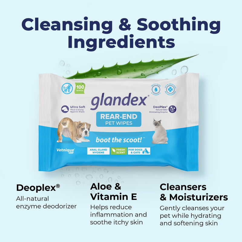 Vetnique Labs Ulti-Mutt Glandex for Dogs with Glandex Bacon Prebiotic & Probiotic Supplement Chews 60 Ct, Glandex Peanut Butter Anal Gland Support Chews 60 Count, Anal Gland Hygienic Pet Wipes 100 Ct