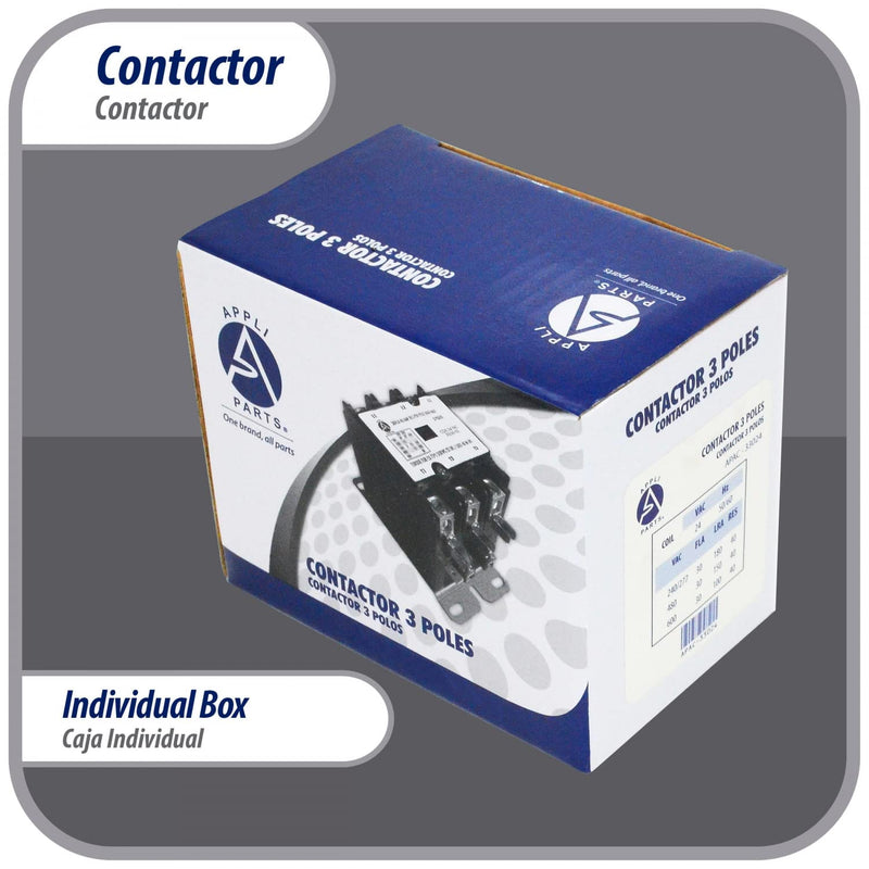Appli Parts APAC-33024 Heavy Duty 3 Poles Contactor 30 Amp 24 Volts Coil Replacement for ac Compressor and Electrical Applications UL Certified 476929