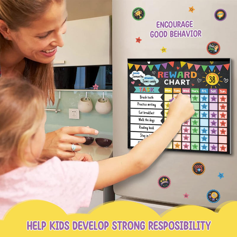 Reward Chart for Kids,Magnetic Behavior Chore Chart for Kids at Home,26 Black Chore Charts,1960 Star Stickers,56 Reward Stickers,Incentive Chore Chart to Develop Responsibility and Good Habits Black Banner