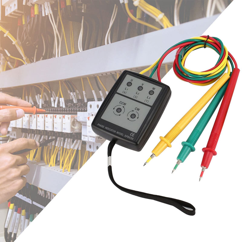 Phase Rotation Meter, 3 Test Leads 3 Phase Sequence Rotation Phase Rotation Tester 5 LED Indicator for Home