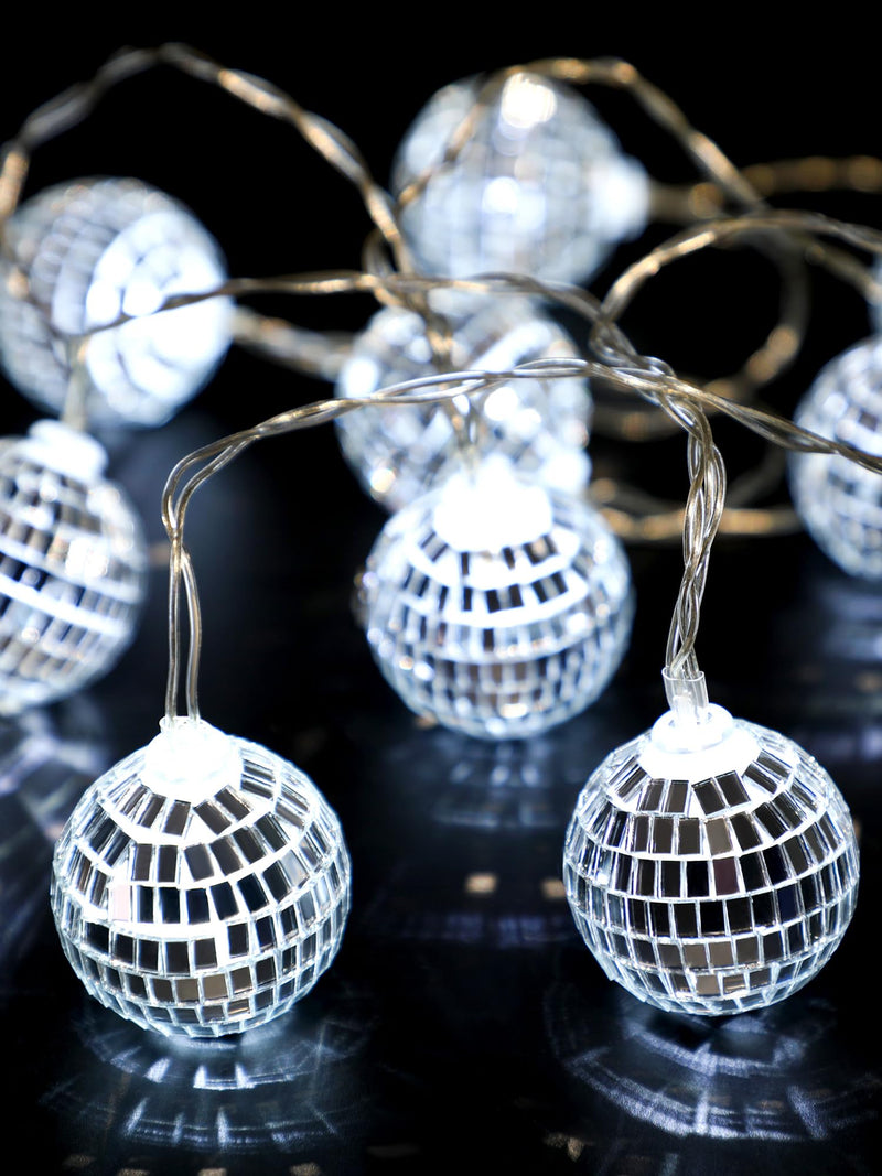 BBTO 10 LED Disco Ball String Light Mirror Disco Ball Ornaments 70s 80s 90s Disco Party Supplies Battery Powered Disco Balls with String for Christmas Tree Holiday Decor(Silver White,1.57 Inch) Silver White 1.57 Inch