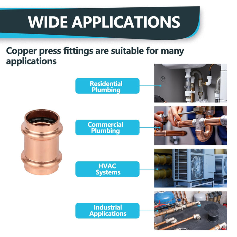 10Pack Seelink 3/4" x 3/4" Copper Press Coupling No Stop(PRESS026-10) 10 3/4" x 3/4"