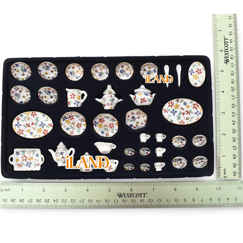 iLAND Dollhouse Accessories and Furniture Set, Tableware Set Dollhouse Dishes Mini Tea Cups Miniature Tea Sets Porcelain 1/12 Scale Accessories (Gorgeous) Gorgeous
