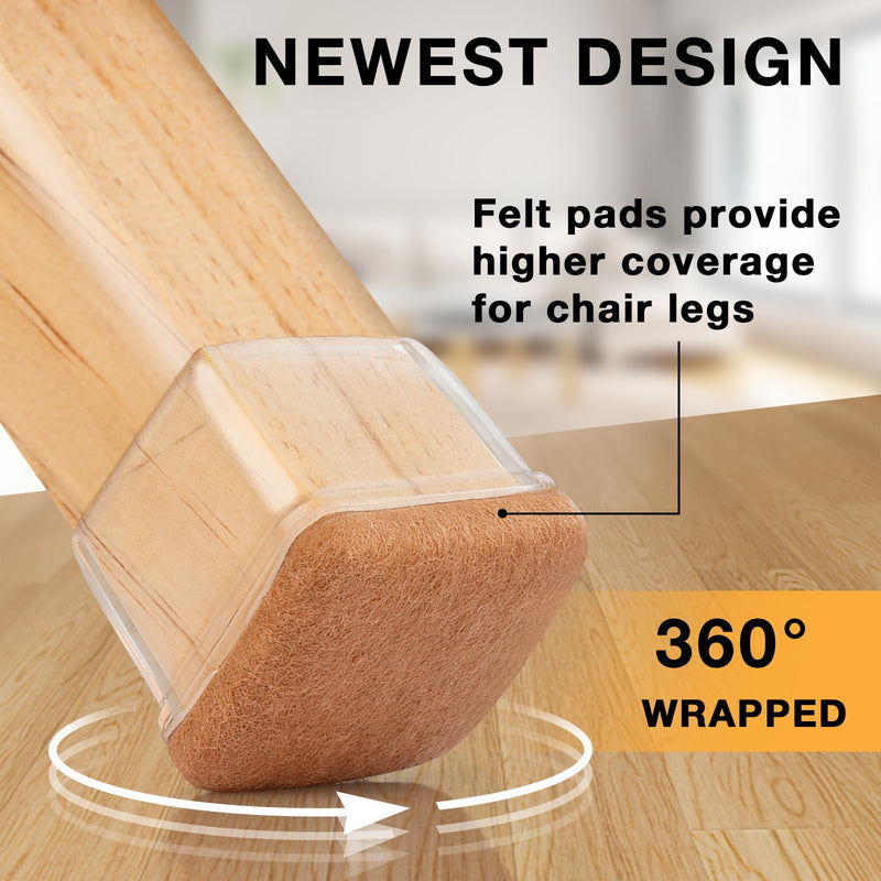 32 Pcs Chair Leg Floor Protectors Square, Silicone Chair Leg Protectors for Hardwood Floors, Chair Leg Caps Covers Protect Wooden Floors from Scratching, Thick, Won't Tear (Fit: 0.94''–1.45'') L - 32 Pcs - Clear