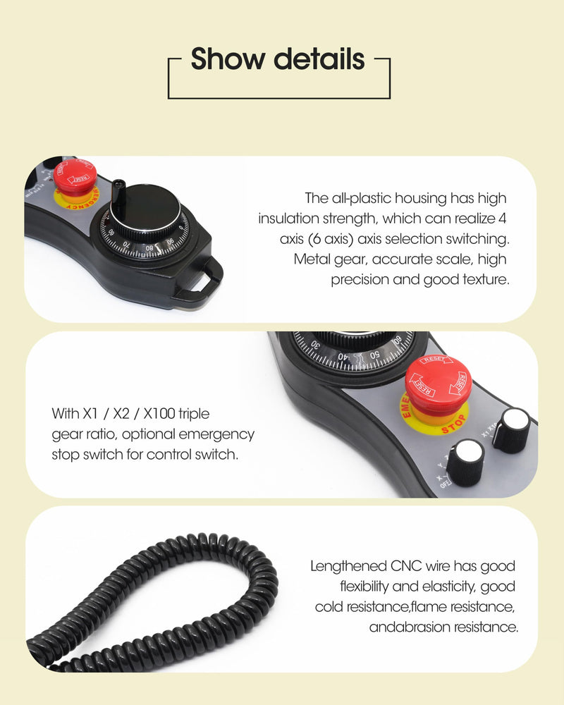 RATTMMOTOR CNC Electronic Handwheel, 6 Axis CNC Handwheel MPG Pendant 25100CPR 5-12V with Emergency Stop Manual Pulse Generator DB15 Interface for CNC Router Engraver Milling Lathe Machine