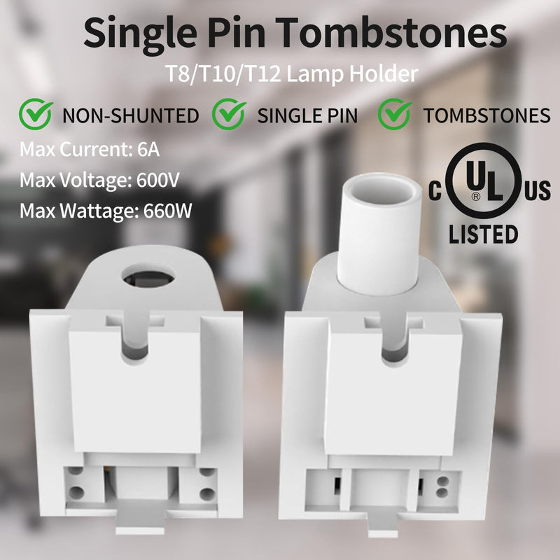 (12-Pairs) JESLED Single Pin FA8 Tombstone - Non-Shunted T8/T10/T12 LED Socket Lampholder Base Holder for 8FT Fluorescent Tube Light, Retrofiting Bulbs Fixtures, Flameresistant Plunger, UL Listed 12-Pairs