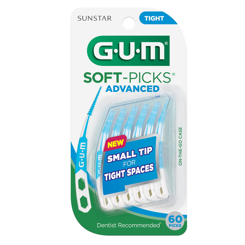 GUM Soft-Picks Advanced- Tight, Easy to Use Dental Picks for Teeth Cleaning and Gum Health, Disposable Interdental Brushes with Convenient Carry Case, Dentist Recommended Dental Picks, 60ct(3pk) 60 Count (Pack of 3)