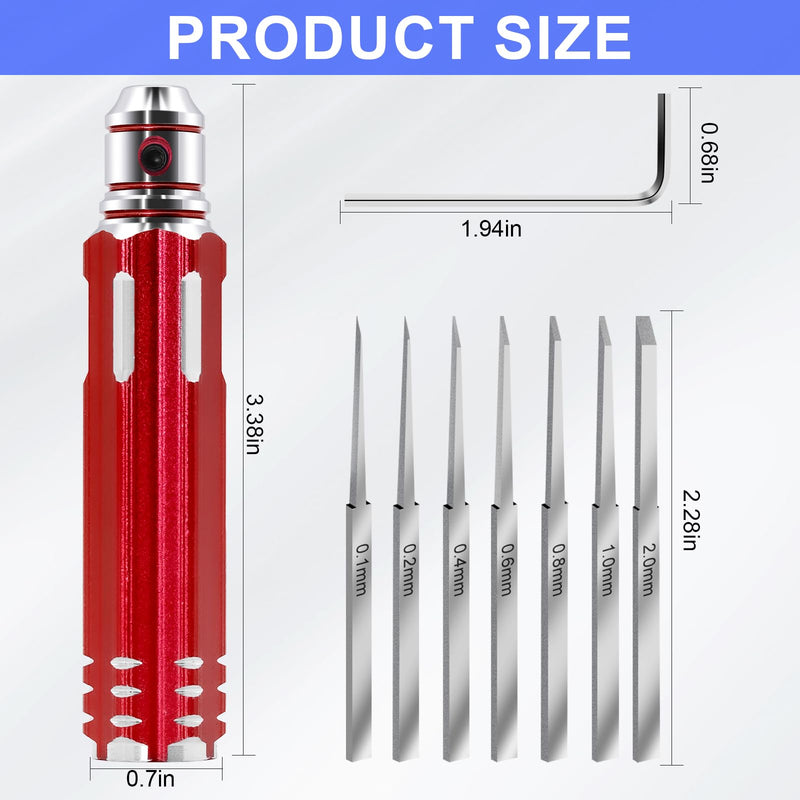 Prime Model Scriber Gundam Resin Carved Scribe Line Hobby Cutting Tool Chisel, Model Chisel with 7 Blades (0.1/0.2/0.4/0.6/0.8/1.0/2.0mm)，for Carving Cutting, Panel line,Scale Model(Red) Red