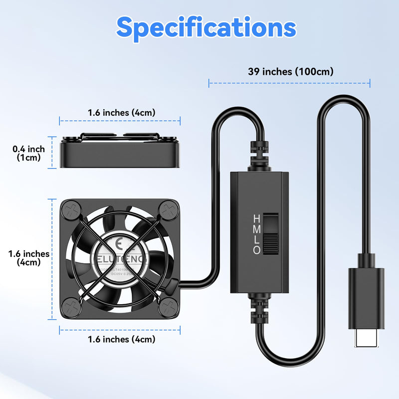 ELUTENG 40mm Mini USBC Fan Double Sided Metal Gril Small USB-C Cooling Fans | 5V Quite 4cm PC Case Ventilator with 3 Adjustable Speeds for Router, Receiver, TV Box, DVR, Xbox, PS6, Cabinet