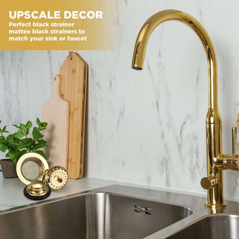 Mudder 3 Pcs Kitchen Sink Drain Strainer and Stopper Stainless Steel Garbage Disposal Plug with Handle Universal Anti-Clogging Kitchen Sink Filter Sieve Basket Strainer(Light Gold) Light Gold