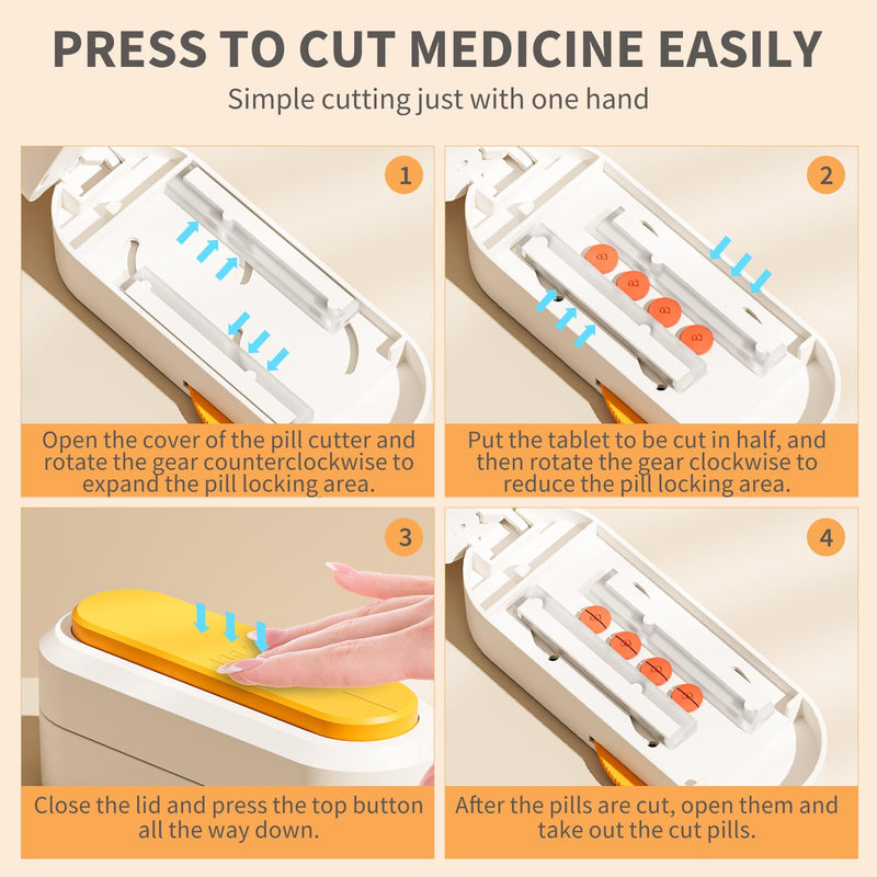 Pill Cutter Splitter for Small & Large Pills, Adjustable Pill Splitter with Safety Guard Hidden Sharp Stainless Steel Blade, Portable Tablets Cutter Cutting Tablets in Half at a Time (Grey)