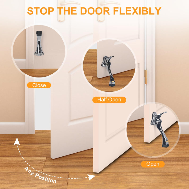 Kick Down Door Stoppers for Bottom of Door, Heavy Duty Kickdown Door Stop, Adjustable Door Stoppers (Sliver, 4 Inch x 1 Pack) Silver 4 inch x 1pack