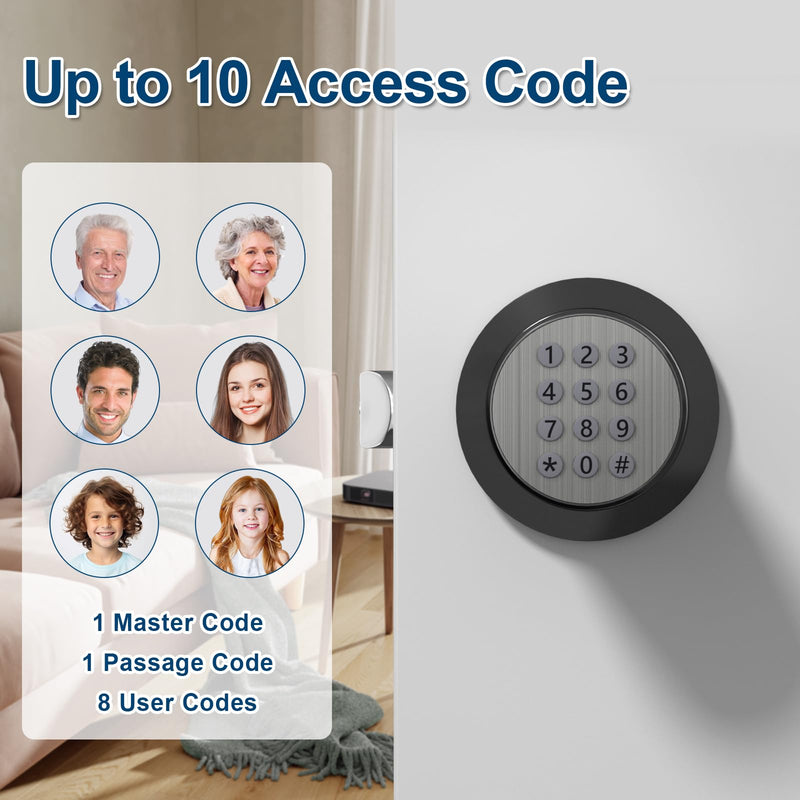 FITNATE Door Knob with Keypad,Digital Door Lock for Keyless Entry,Electronic Door Lock with Spare Keys,Auto Lock, Anti-Slip Handle, Easy to Install for Bedroom,Home and Office Black