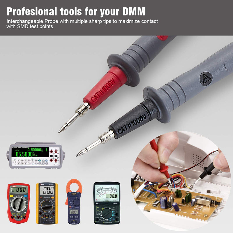 WGGE WG-011 Soft Silicone Test Lead and Safety Alligator Clips,Multimeter Test Leads Kit CAT III 1000V & CAT IV 600V with Threaded Alligator Clip, for Fluke/AstroAI/KAIWEETS/INNOVA Multimeter