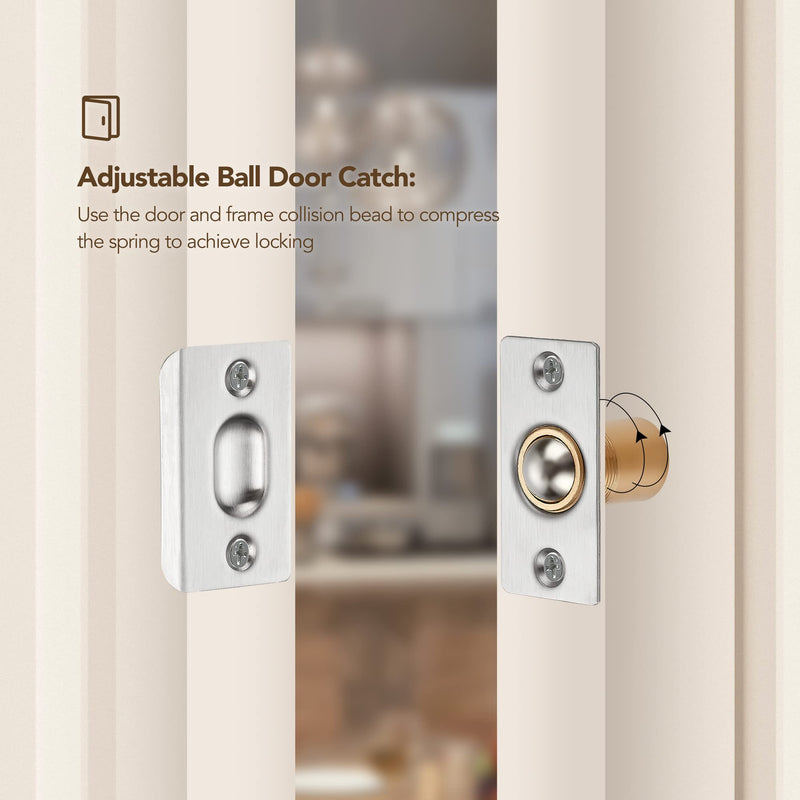 Ravinte Adjustable Ball Door Catch, Closet Ball Bearing Door Latch, Strong Drive Closing Door Accessories for Interior Doors, Solid Brass Body & Stainless Steel Strike Plate | 2 Pack, Silver