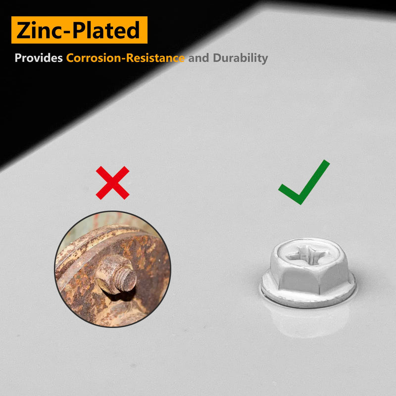 Self-Tapping Gutter Screws White Painted Hex Head #8 x 1/2" Zinc Plated Finish, 100 Pieces, Socket Bit Included