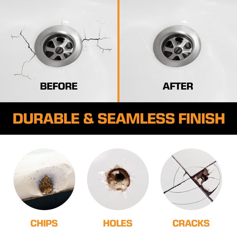 White Porcelain Repair Kit, Fiberglass Tub Repair for Sink, Shower, Countertop, and Tile - Acrylic Tub and Cracked Porcelain Sink Repair White