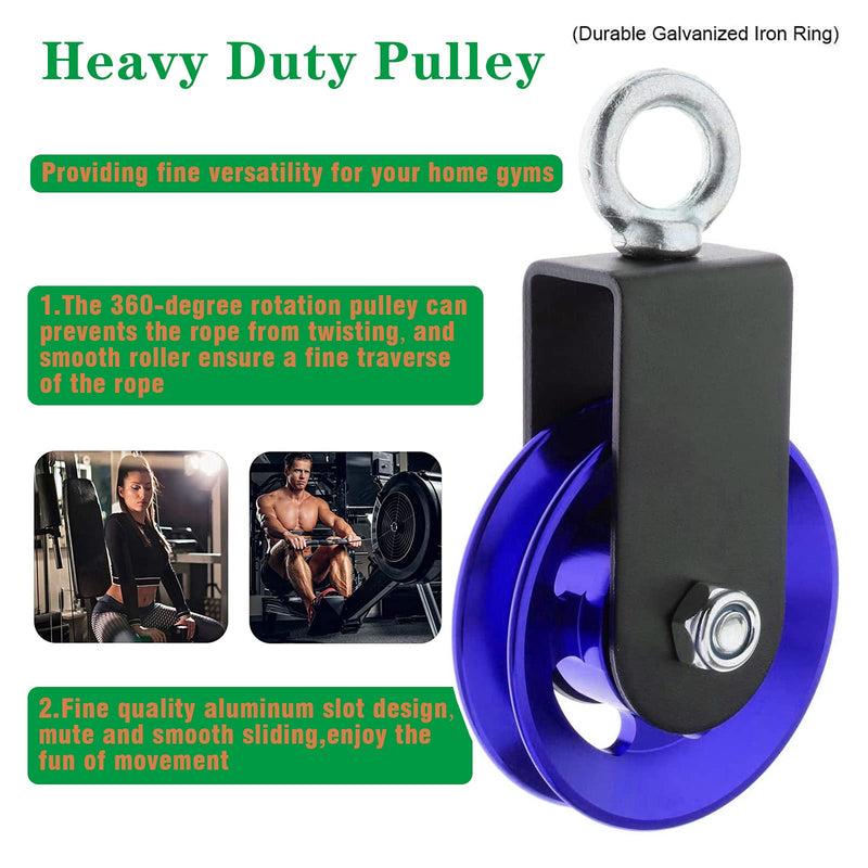 Heavy Duty Lightweight Aluminum Cable Pulleys with Hanging Strap Kit,Snatch Block Pulley Wheel for Home Gyms LAT Pulley System DIY Attachment Home Accessories(Blue) Blue 1 Pack