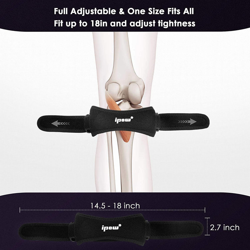 IPOW 2 Pack Knee Pain Relief & Patella Stabilizer Knee Strap Brace Support for Hiking, Soccer, Basketball, Running, Jumpers Knee, Tennis, Tendonitis, Volleyball & Squats, Black One Size