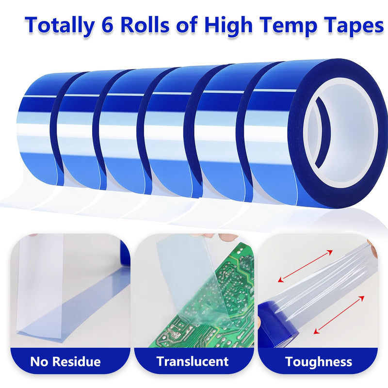 6 Rolls 20mm x16m(52ft) Blue Heat Resistant Tape，Heat Transfer Tape for Heat Sublimation Press Vinyl，and Fixing of Electronic Parts During Processing，No Residue 6Rolls