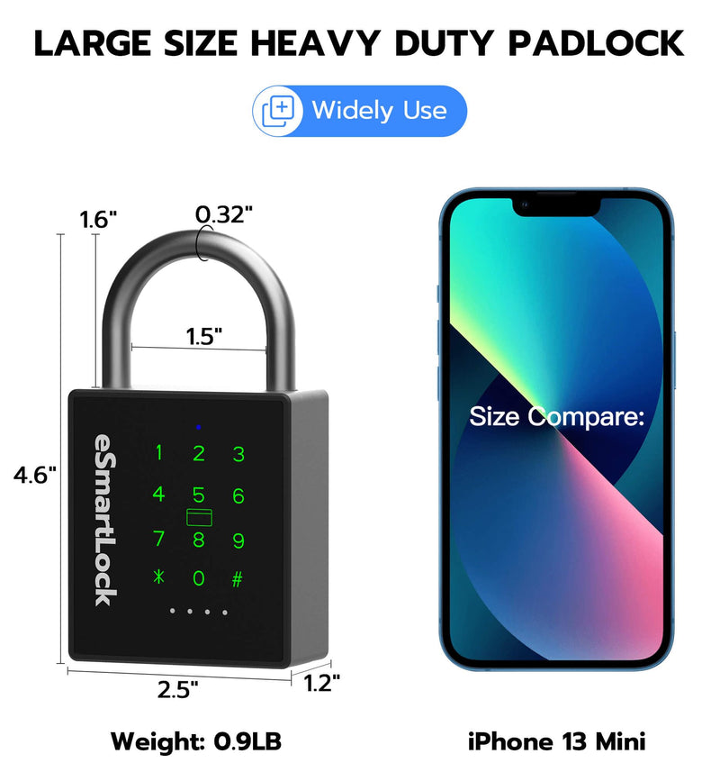 eLinkSmart Heavy Duty Smart Padlock with Key, Pad Locks with Code Keypad, Weatherproof Bluetooth RFID Keyless Electronic Digital Combination Lock for Outdoor Fence Gate Pool Shed Gym Locker Storage