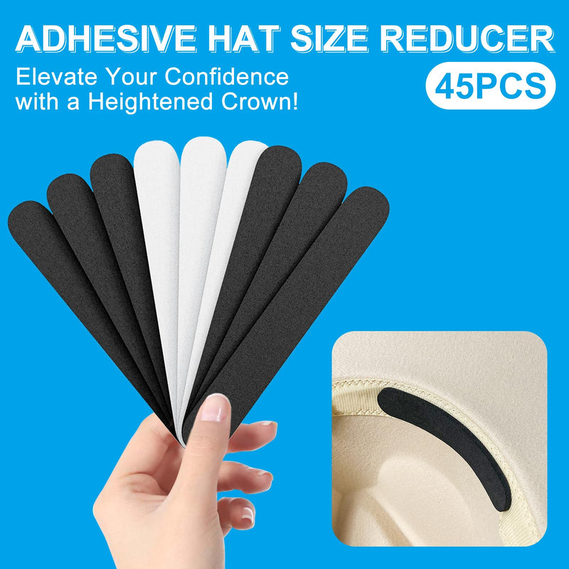 45pcs Hat Size Reducer, Hat Sizer Reducer Insert, Make Smaller Sweatband, Self Adhesive Resizer Foam Tape for Hat Cap, Black and White