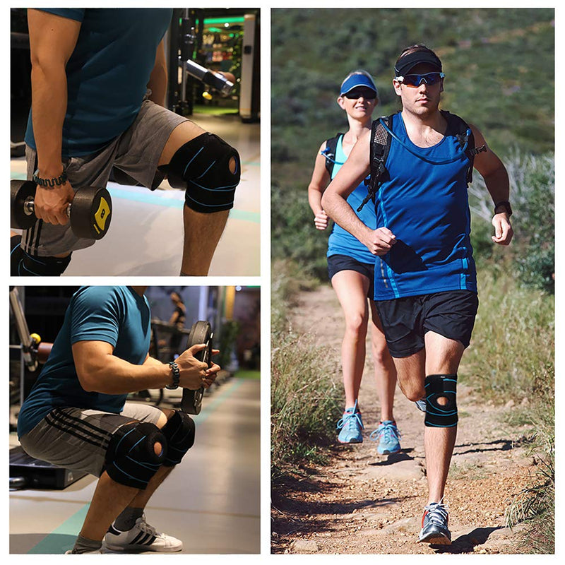 DOUFURT Knee Brace for Women & Men Meniscus Tear, Plus Size Knee Braces for Knee Pain Relief, Arthritis, Compression Knee Support Side Stabilizers Large (Pack of 1) Blue & Black