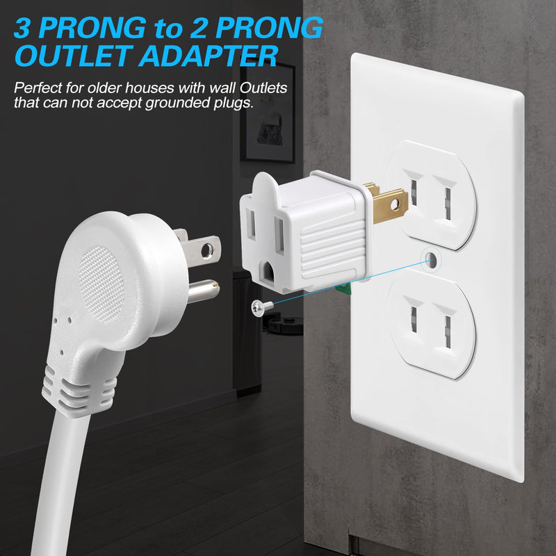 TENINYU Grounded Adapter 3-Prong to 2-Prong Outlet Converter - 3 Pin to 2 Pin Plug Socket Adapter Extension for Electrical Cord, Household, Workshops, Industrial, Machinery (2 Pack) 2 Pack White